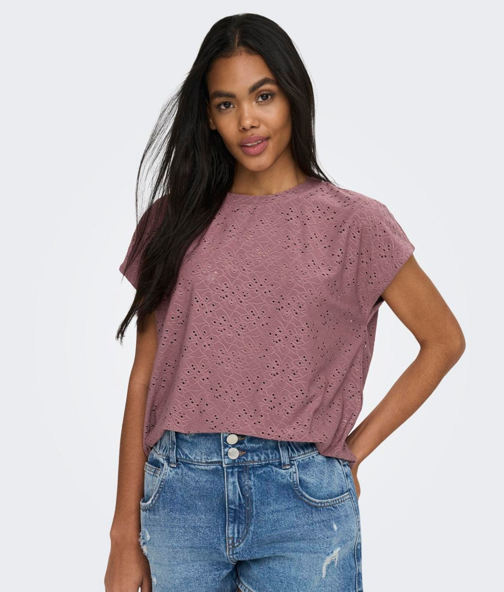 T-SHIRT EN DENTELLE ROSE ONLY POUR FEMME