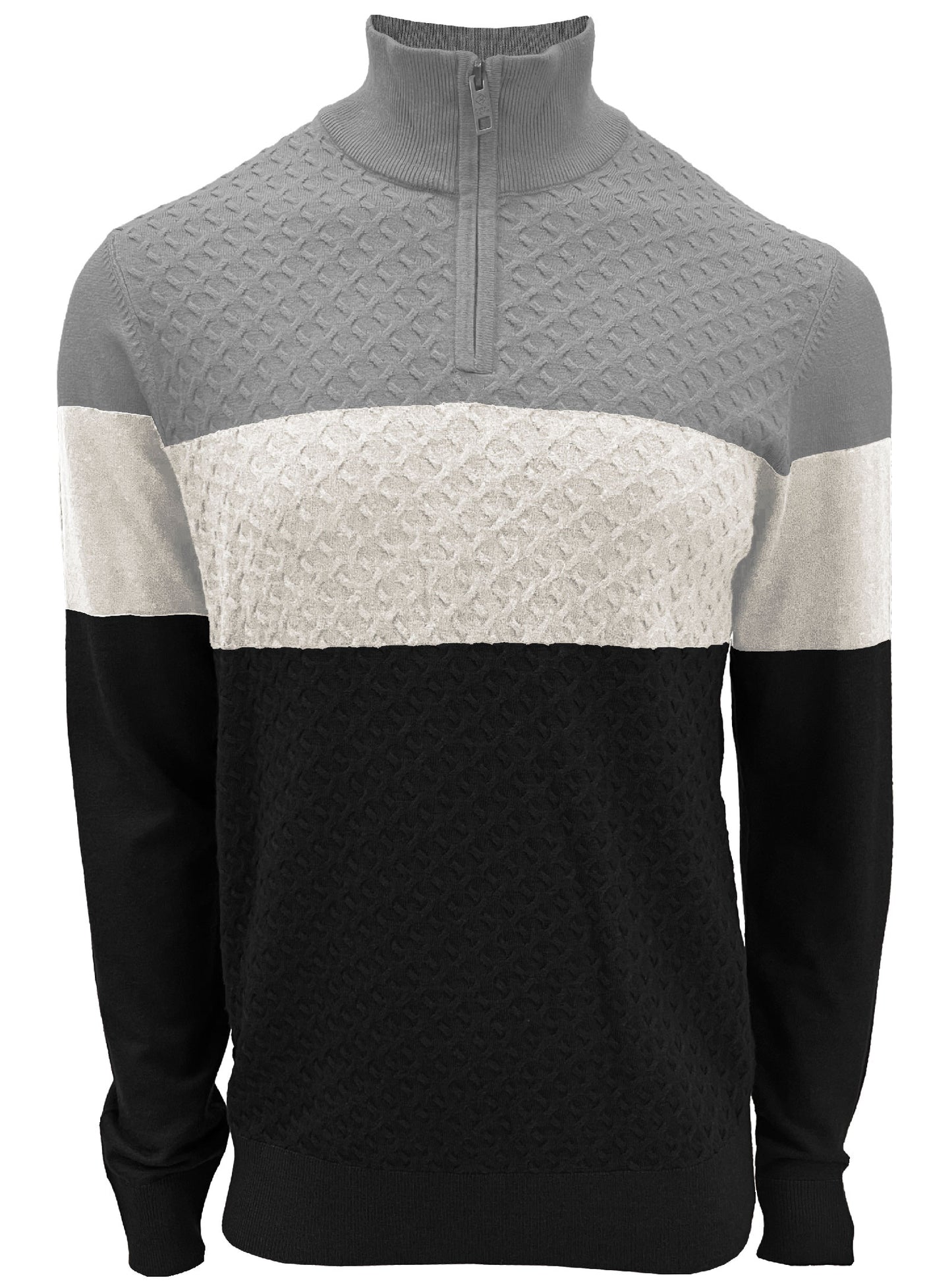 CHANDAIL tricot GRIS NOIR MI-ZIP POINT-ZERO POUR HOMME