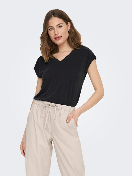 T-SHIRT V NECK ONLY NOIR POUR FEMME