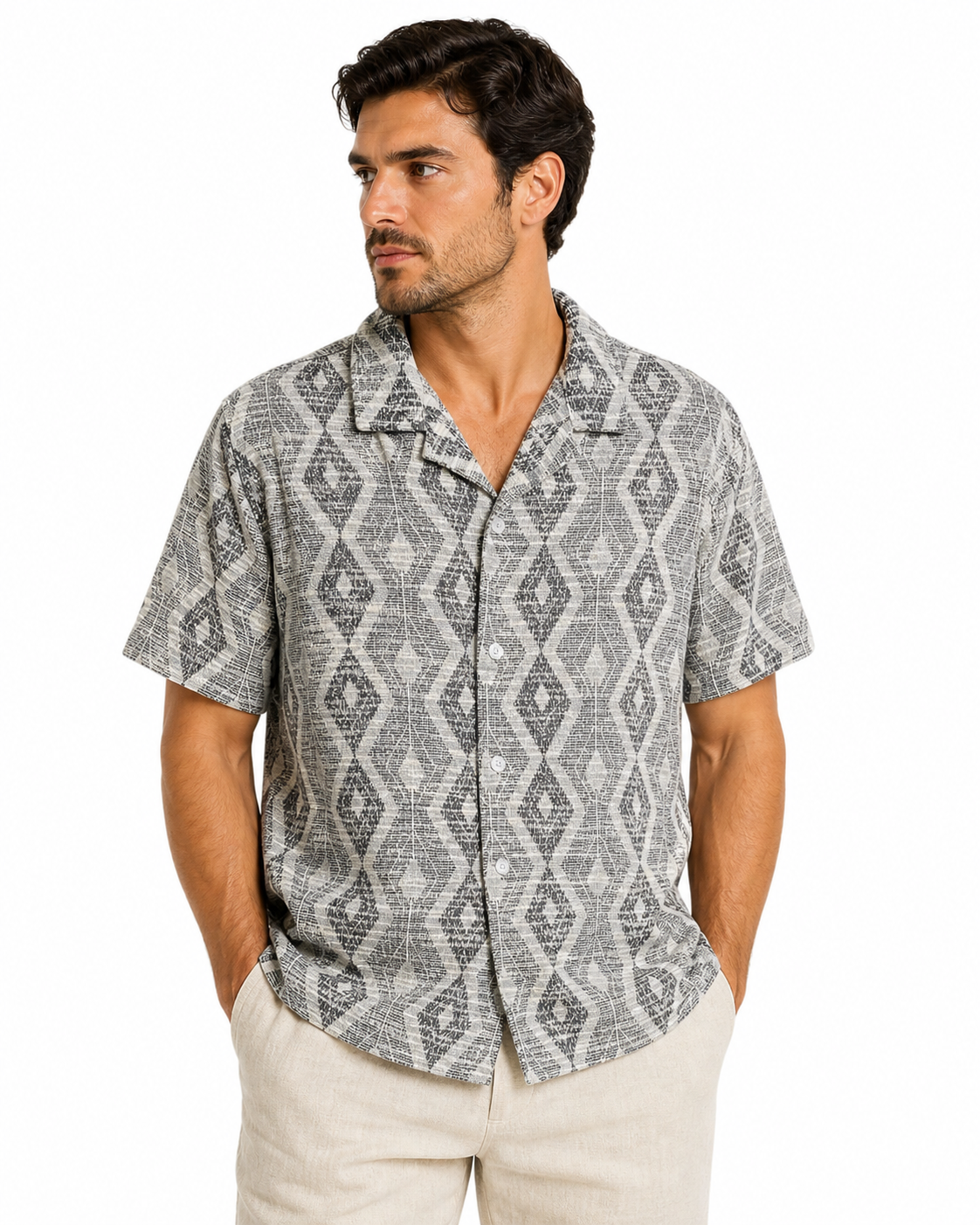 CHEMISE MC POINT-ZERO POUR HOMME MOTIF NOIR ET BLANC