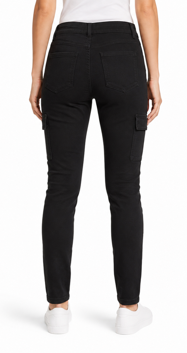 Pantalon cargo Skinny taille haute noir femme