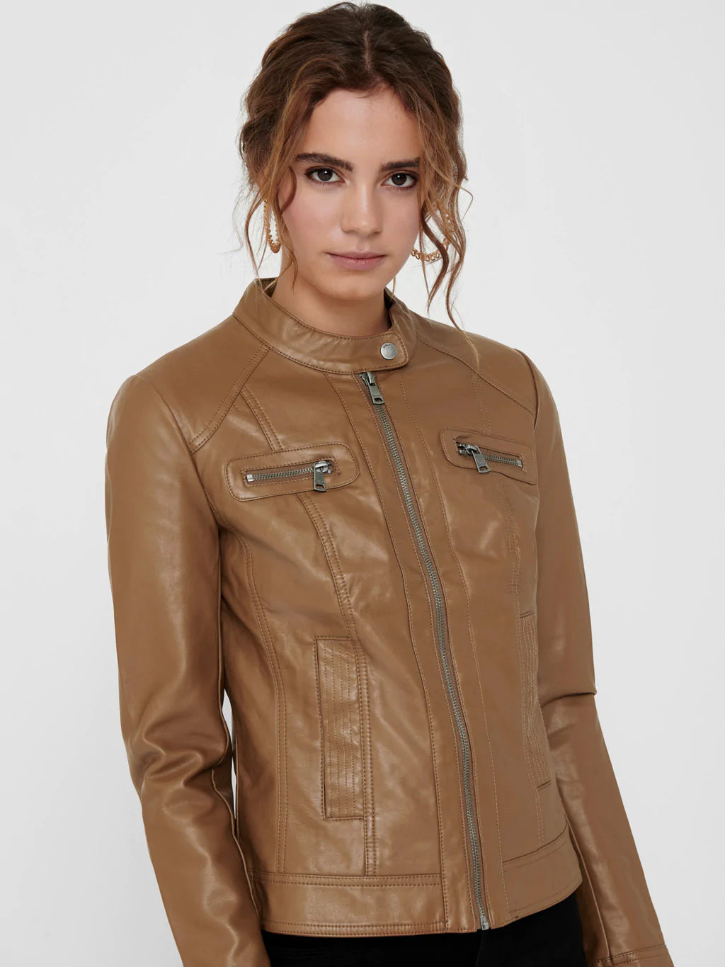 Brown faux leather jacket ONLY for women