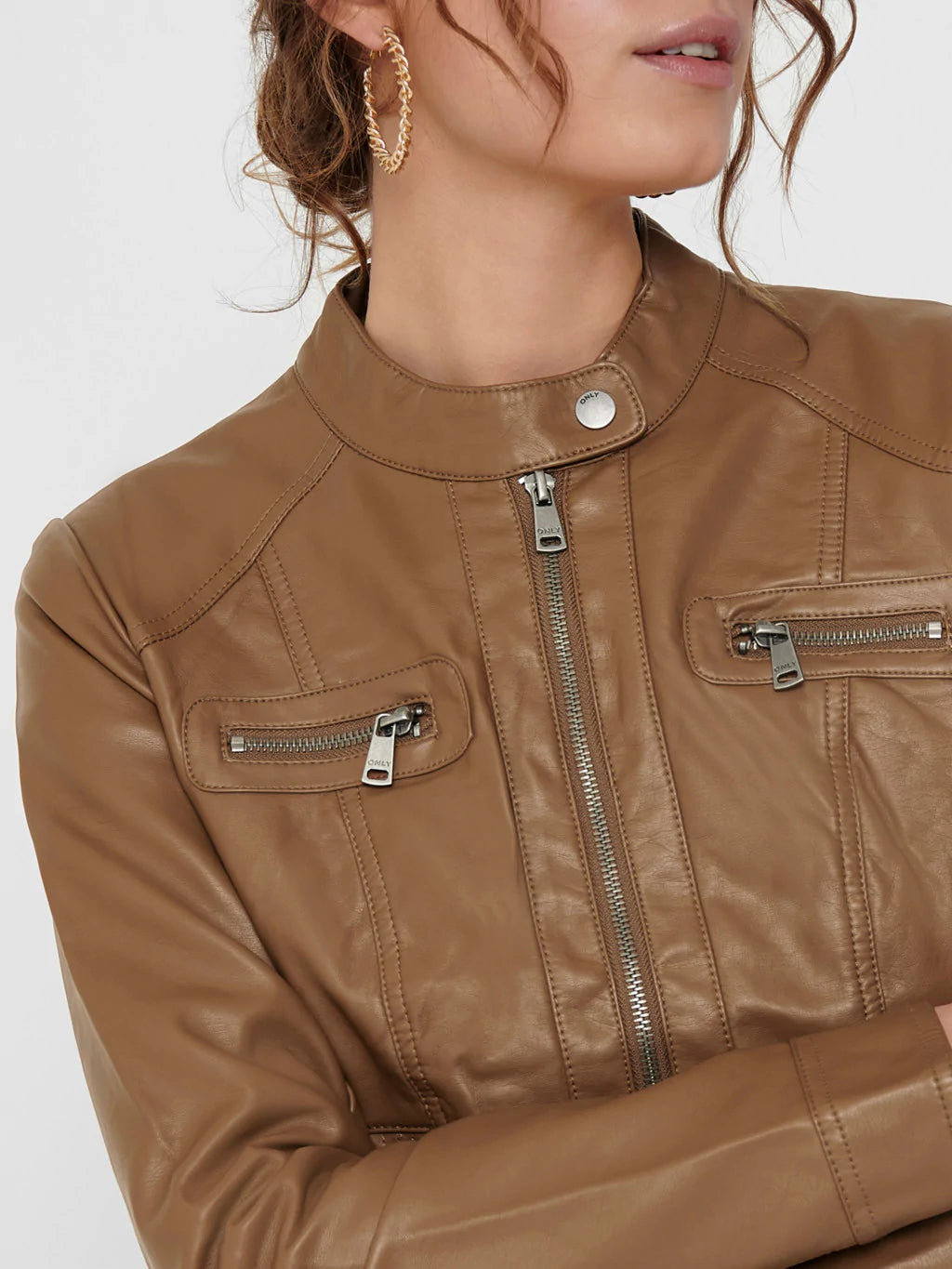 Brown faux leather jacket ONLY for women