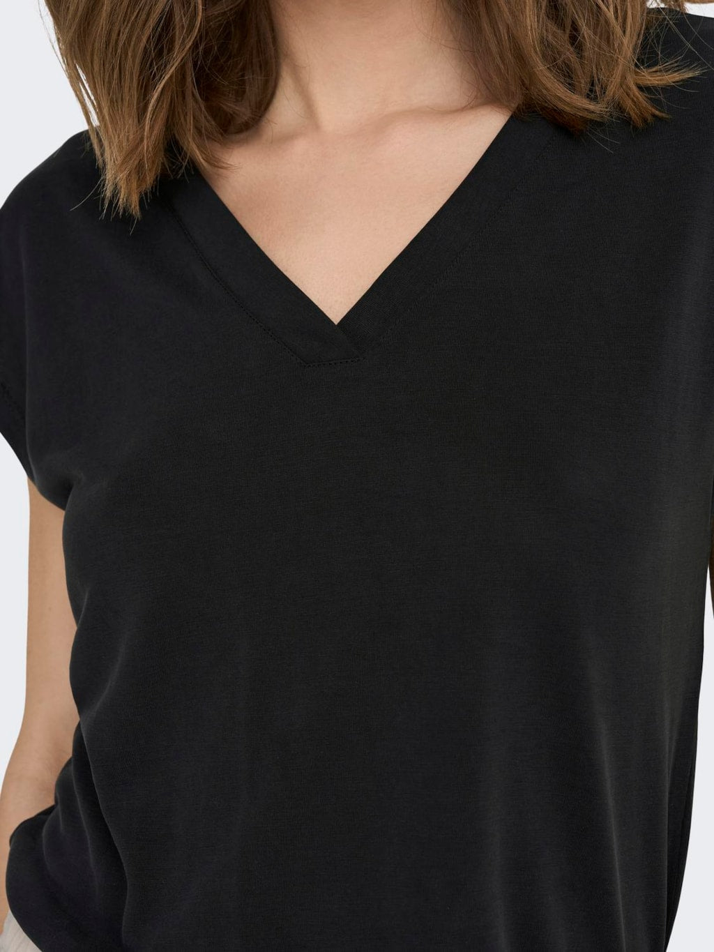 T-SHIRT V NECK ONLY NOIR POUR FEMME