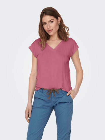 T-SHIRT V NECK ONLY ROSE POUR FEMME
