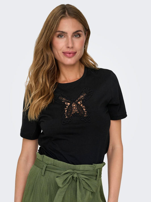 T-SHIRT NOIR PAPILLION ONLY POUR FEMME