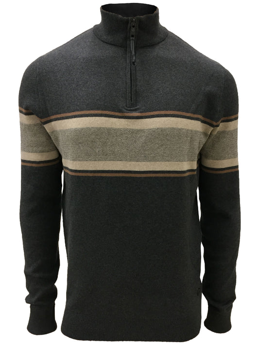 TRICOT GRIS BEIGE MI-ZIP POINT-ZERO POUR HOMME