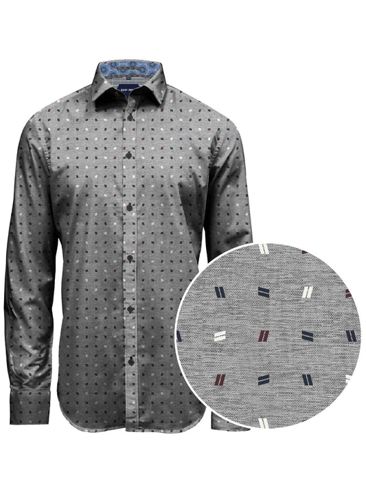 CHEMISE GRISE PICOT ROUGE POINT-ZERO POUR HOMME