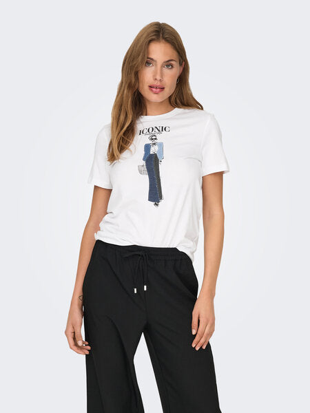 T-SHIRT BLANC IMPRIMER JEANS ONLY FEMME