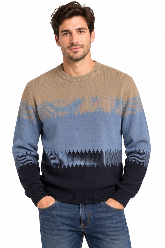TRICOT MARINE BEIGE POINT-ZERO POUR HOMME