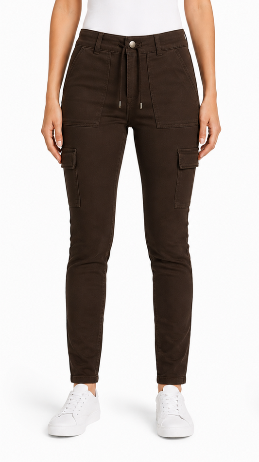 Pantalon cargo Skinny taille haute brun femme
