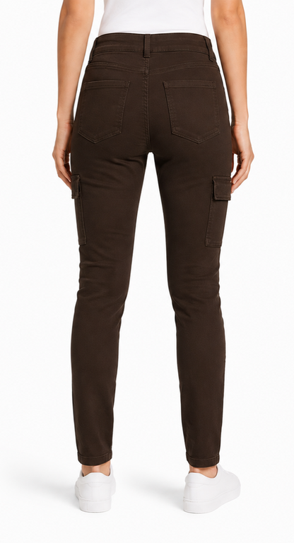 Pantalon cargo Skinny taille haute brun femme
