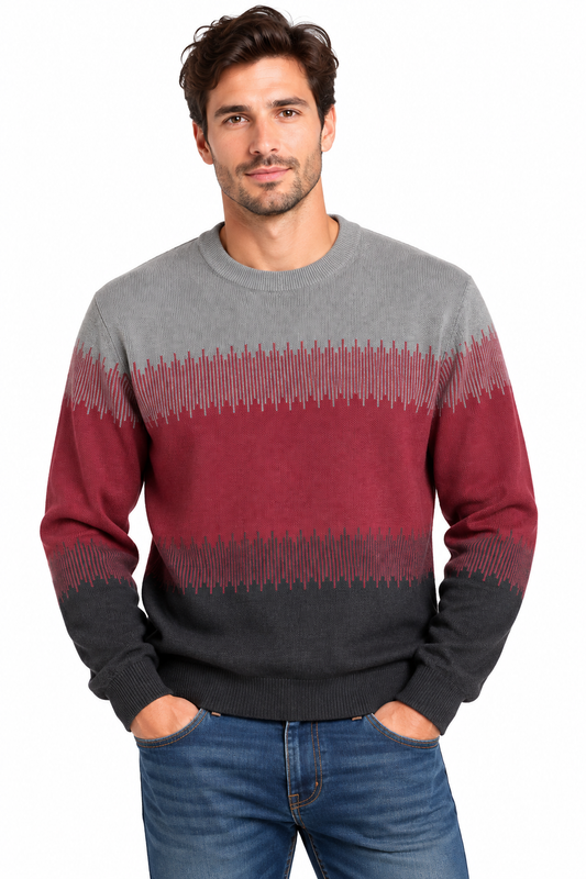 TRICOT BLOC BOURGOGNE GRIS POINT-ZERO POUR HOMME