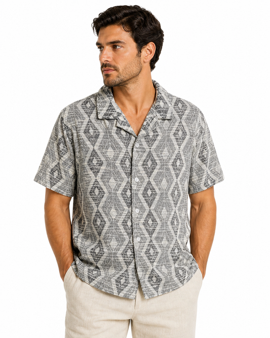 CHEMISE MC POINT-ZERO POUR HOMME MOTIF NOIR ET BLANC