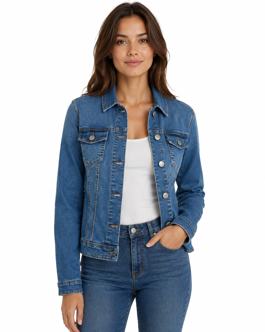 Veste de jeans blue bleach pour femme