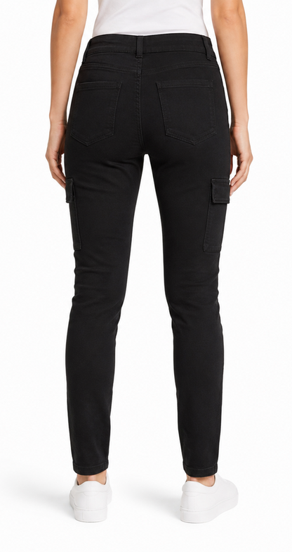 Pantalon cargo Skinny taille haute noir femme