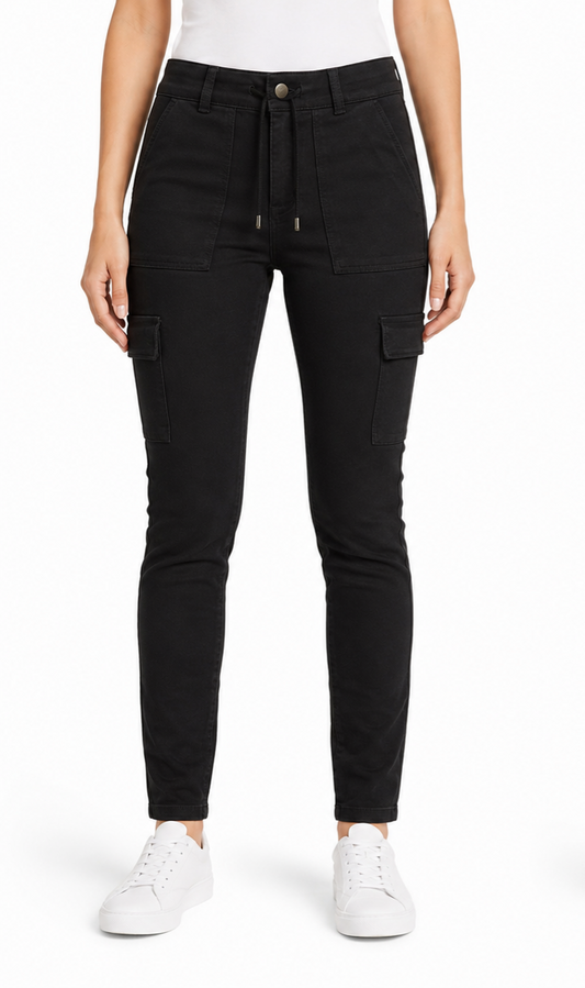 Pantalon cargo Skinny taille haute noir femme