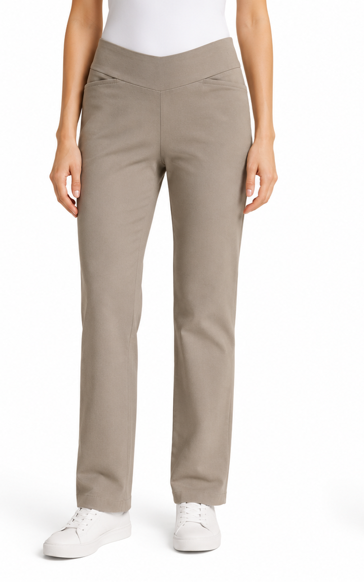 Pantalon DROIT Pull on taille régulière beige femme
