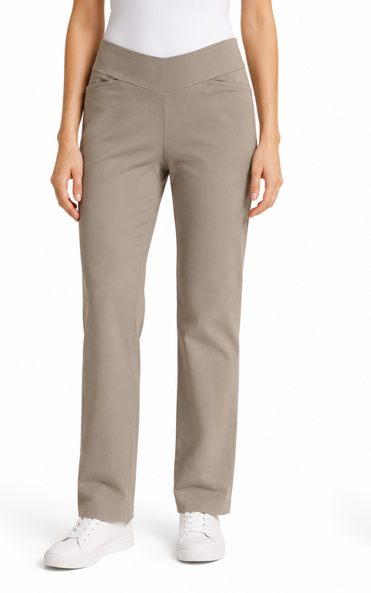 Pantalon DROIT Pull on taille régulière beige femme