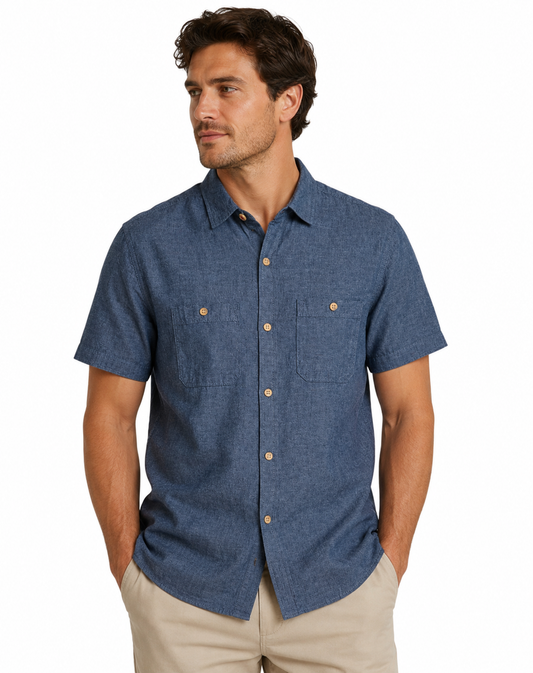 CHEMISE MC POINT-ZERO POUR HOMME MARINE