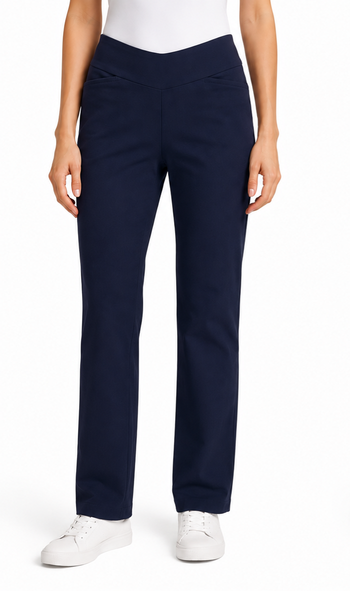 Pantalon DROIT Pull on taille régulière marine femme