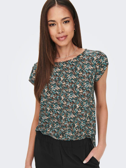 T-shirt vert fleurs Only pour femme