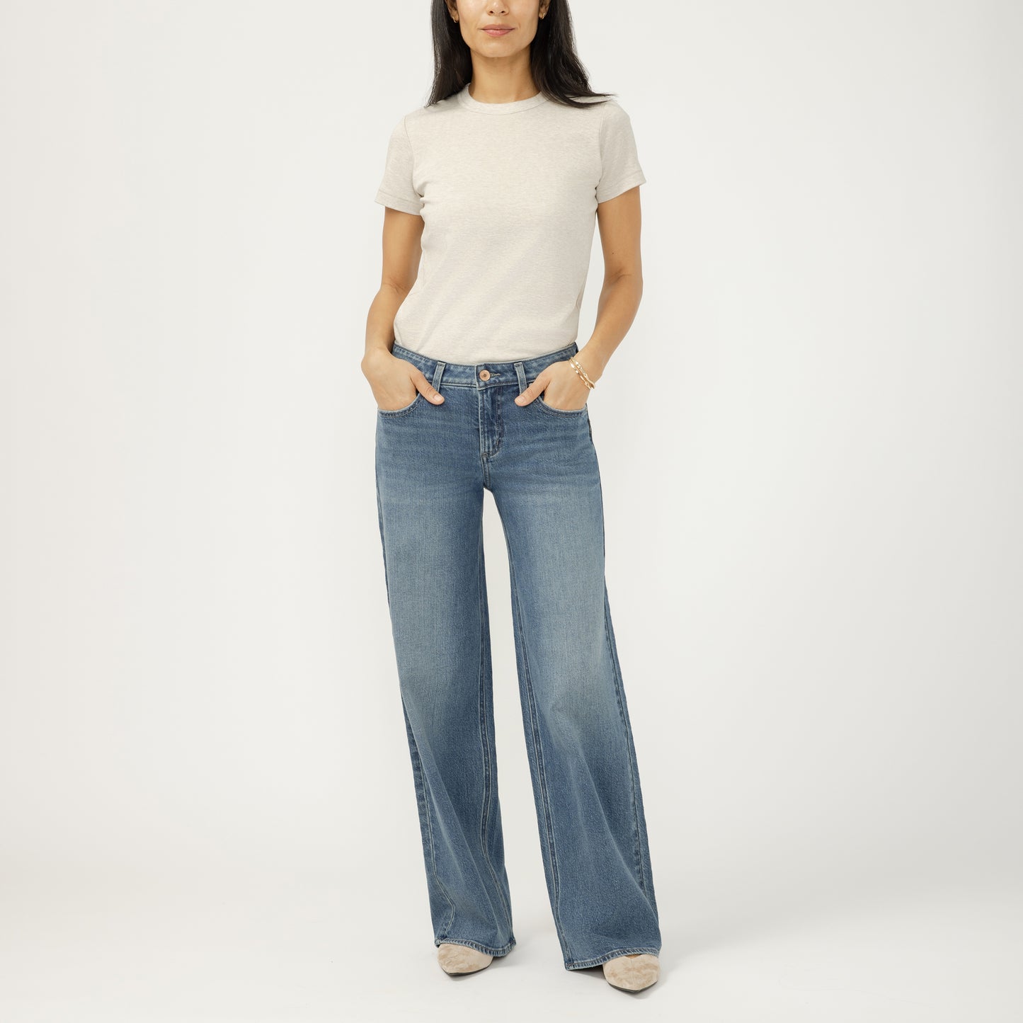 Jeans LARGE taille moyenne silver femme