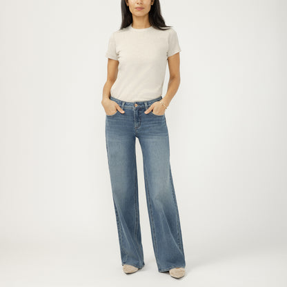 Jeans LARGE taille moyenne silver femme