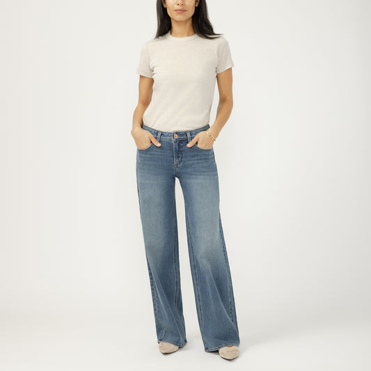 Jeans LARGE taille moyenne silver femme