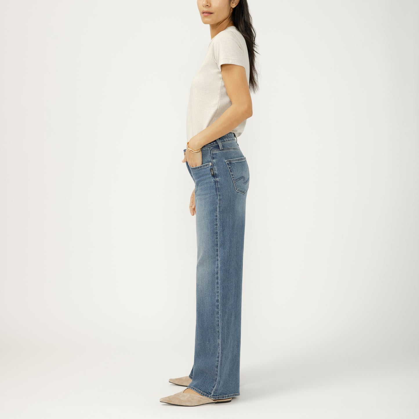 Jeans LARGE taille moyenne silver femme