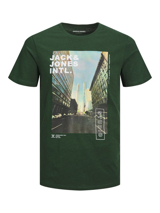 Jack&amp;Jones green printed t-shirt for men