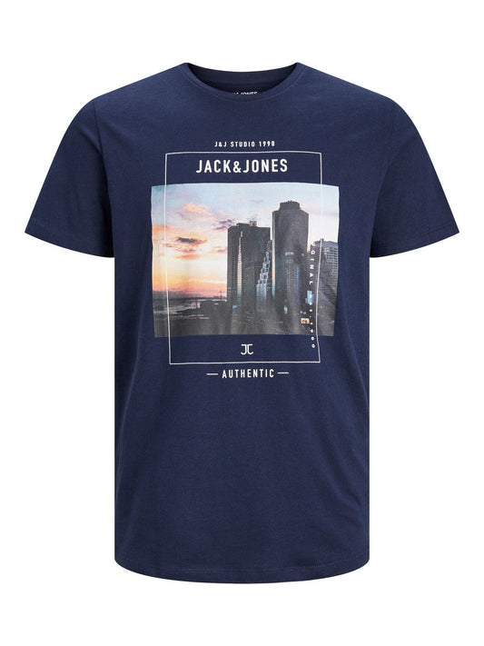 Jack&amp;Jones printed navy t-shirt for men