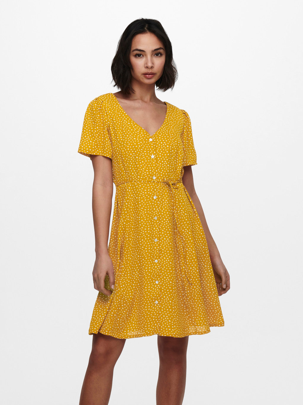 ONLY Women s Yellow Short Sleeve Dress