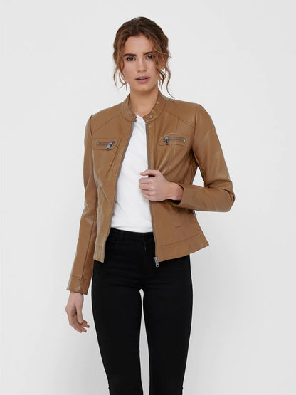 Brown faux leather jacket ONLY for women
